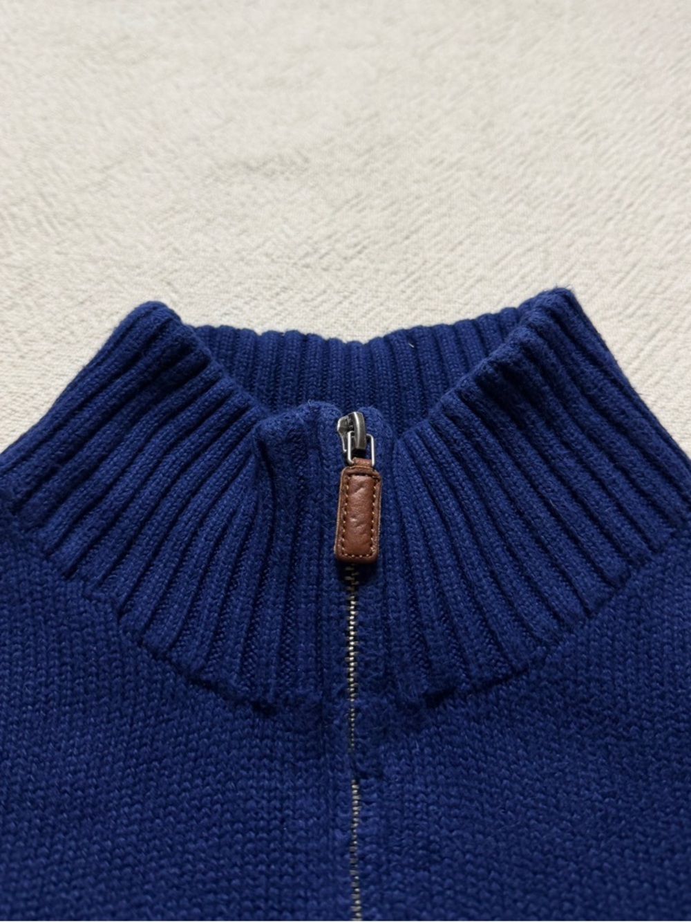 Polo Ralph Lauren Royal Blue Cotton Chunky Knit 1/4 Zip Sweater L Preppy Coastal - Picture 7 of 8